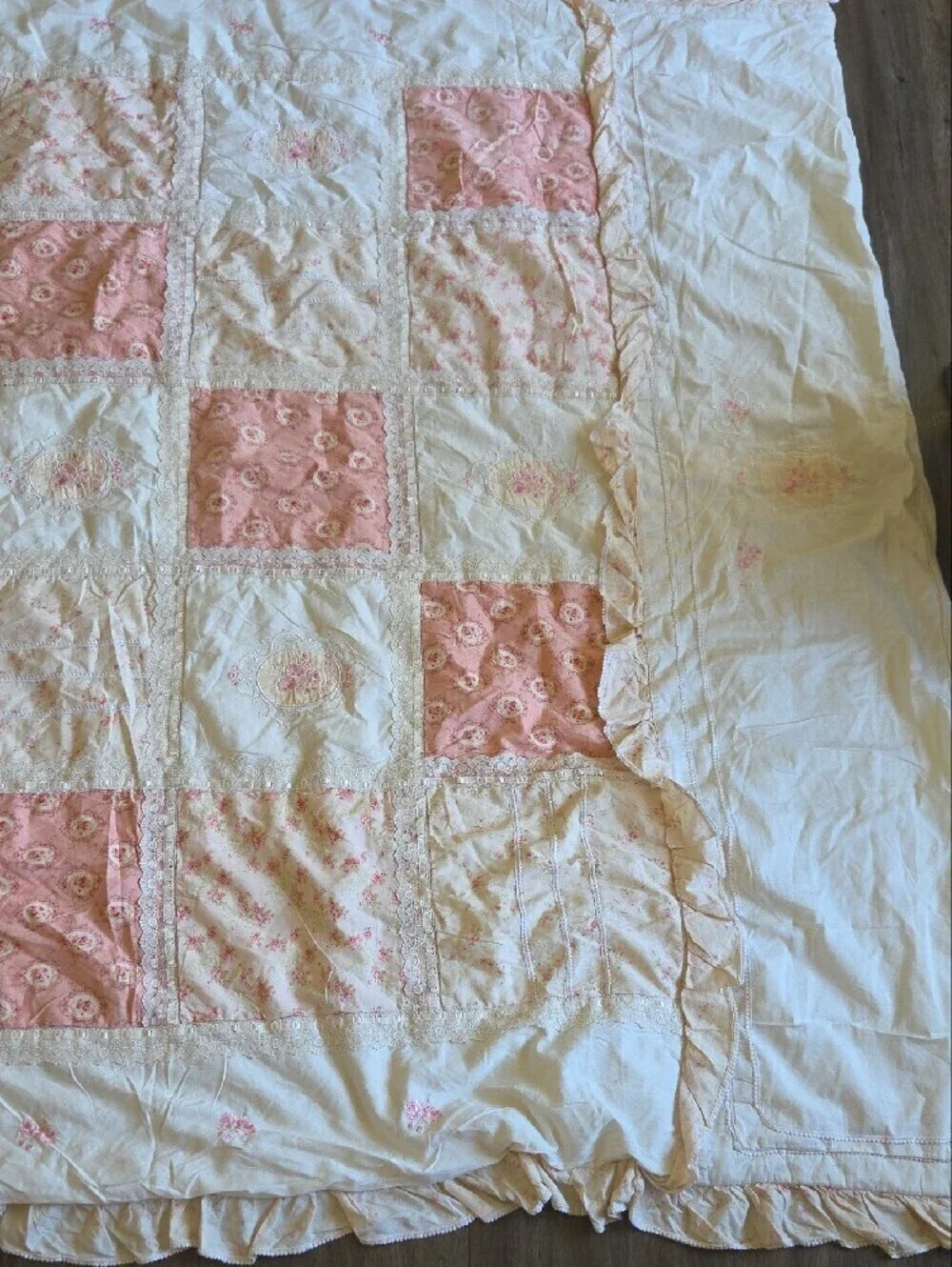Vintage Classic Patchwork Pink and Cream Quilt Duvet Cover 86 × 78